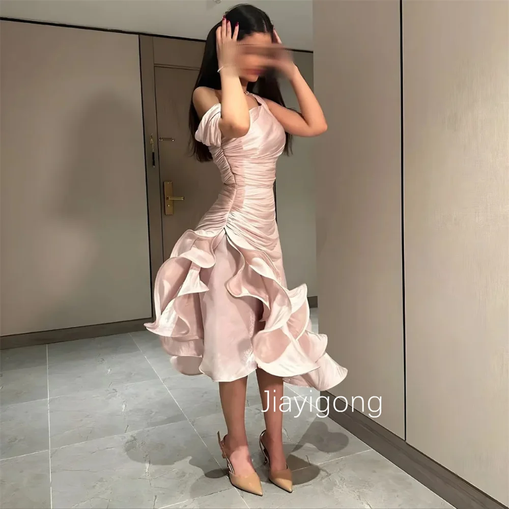 

Customized Sparkle Pleat Ruffle A-line Off-the-shoulder Midi Dresses Bespoke Occasion Fashion Exquisite Classic