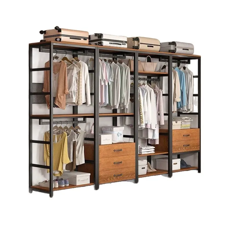 

Open wardrobe homemade walk-in cloakroom shelf combination clothes shelf hanging clothes floor bedroom