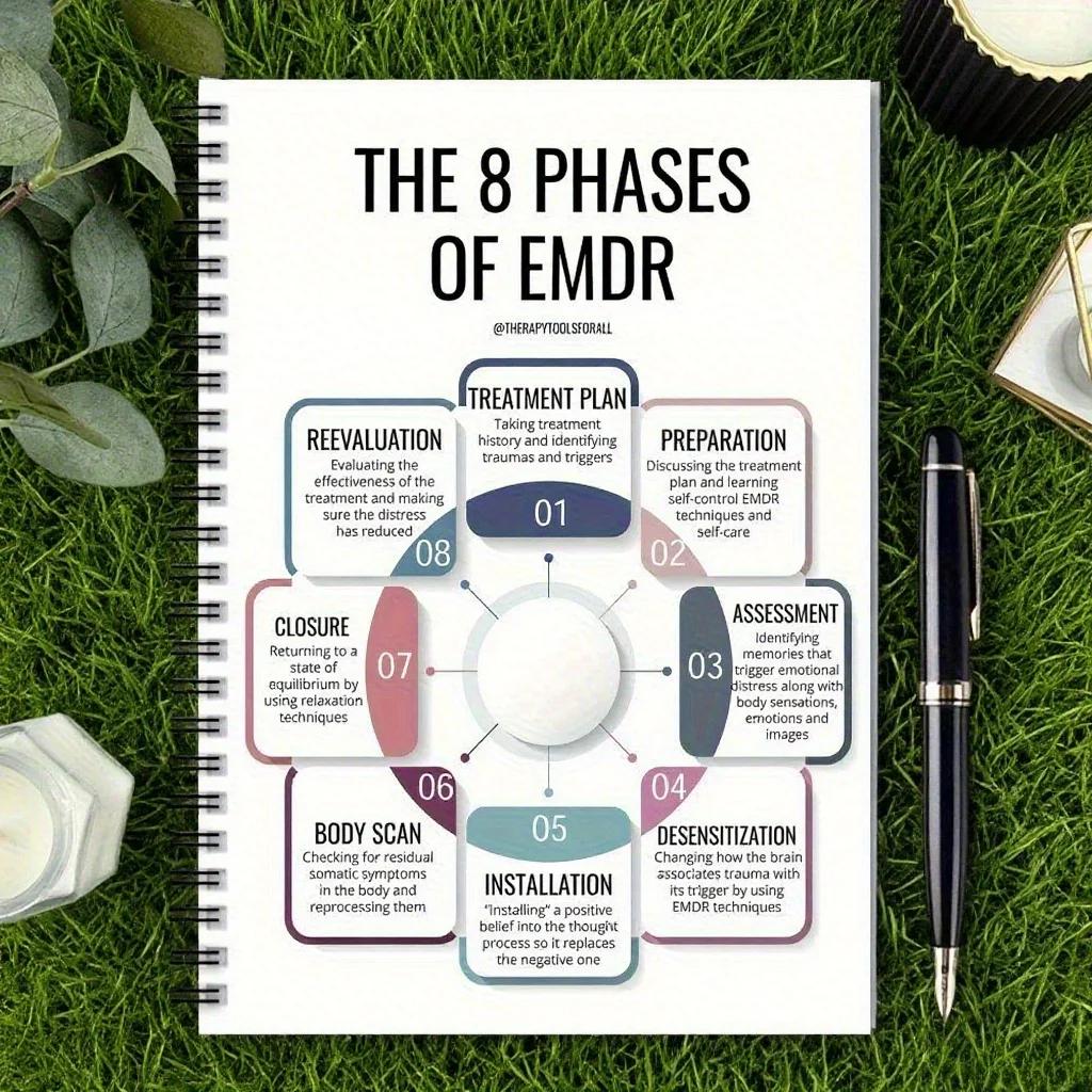 EMDR Phases Spiral Notebook - 8-step mental health journal for therapists & clients. Therapeutic gift.