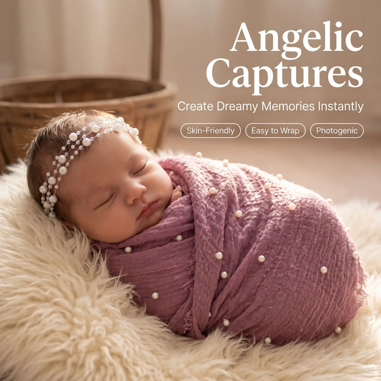 New children's photography wrap cloth made of cotton and linen with pearls, baby photo clothing + props view 4