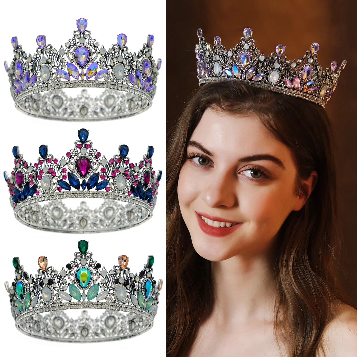 

Baroque Rhinestones Heavy duty Bridal Crown Fashion Classic Hair Crown For Women Rhinestone Crystal Hair Bands Accessories