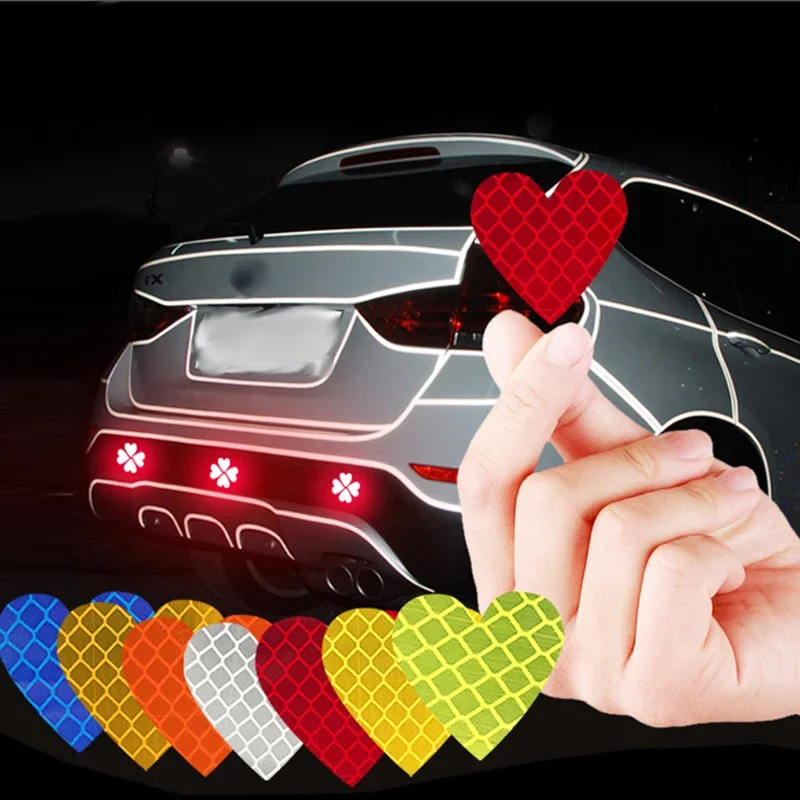 12pieces/set Heart Shape Auto Exterior Universal Safety Warning Mark Reflective Tape Motorcycle Bike Reflective Car Stickers