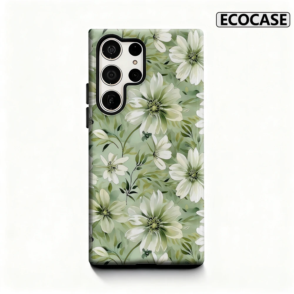 حافظة لهاتف سامسونج جالاكسي S25 Ultra S24 S23 Ultra Plus غطاء خلفي لامع بطبقة مزدوجة من Ethereal Sage