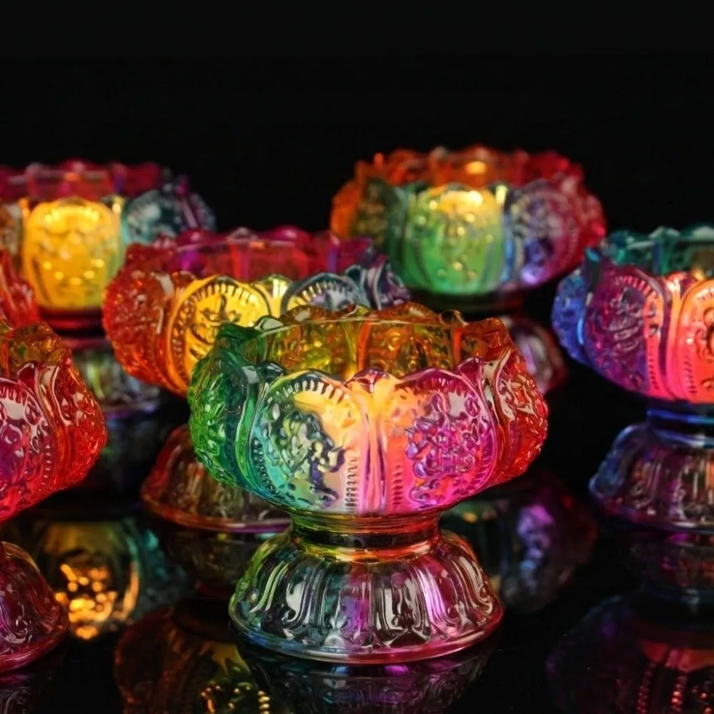 Lucky Crystal Candle Holder Unique Heat-Resistant Lotus Candlestick Decorative Exquisite Buddhist Holder Household
