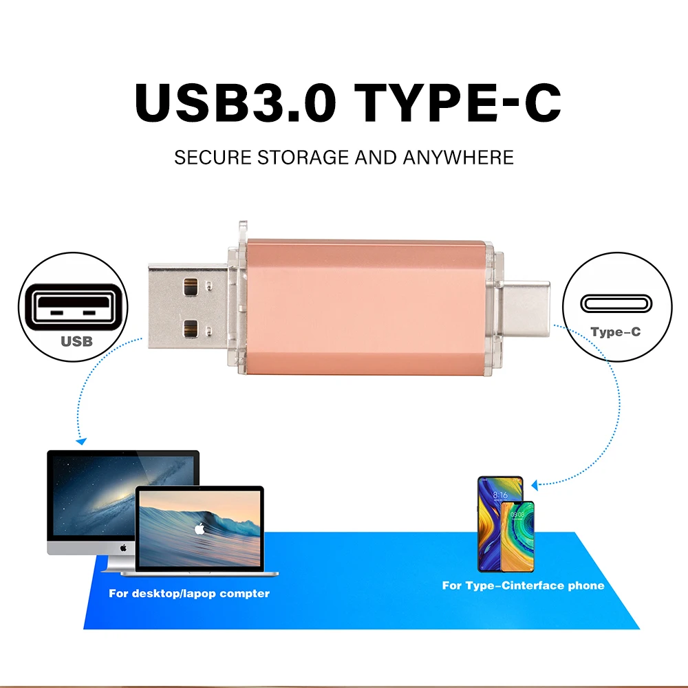 OTG USB Flash Drive 8GB 16GB untuk Ponsel Android 64GB flashdisk 128GB 32GB tipe c pen drive Stik memori logam cle usb