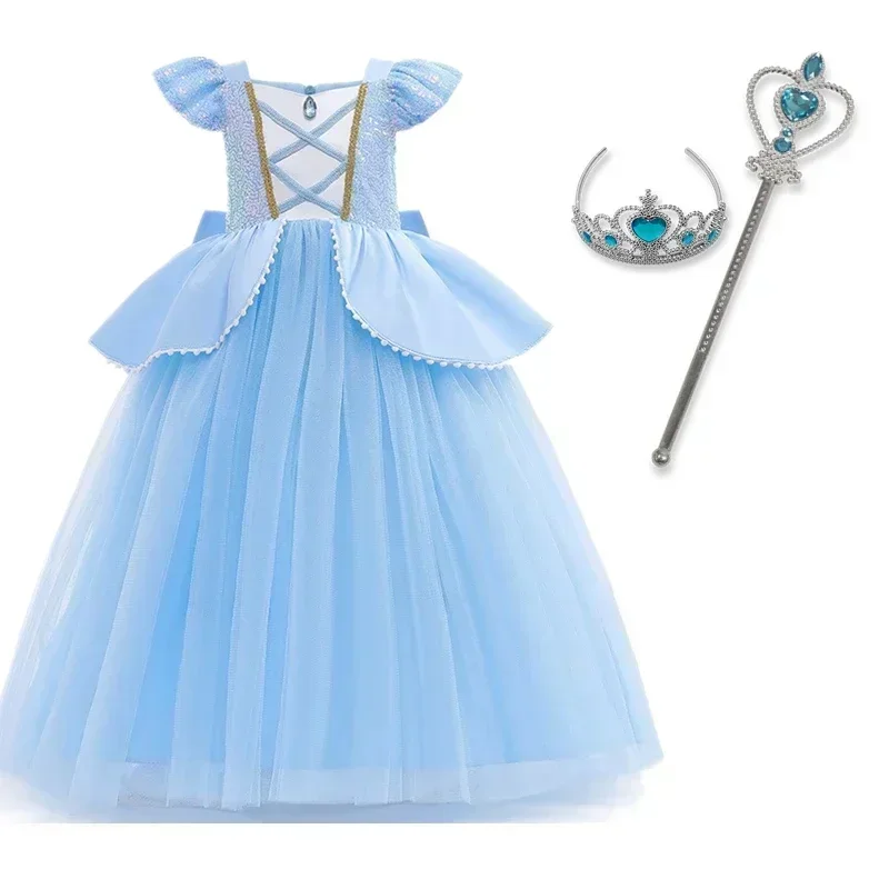 2024 Belle Girls Elsa Dress Children Princess Carnival Dress Kids Jasmine Rapunzel Flower Disguise Cosplay Christmas Costume