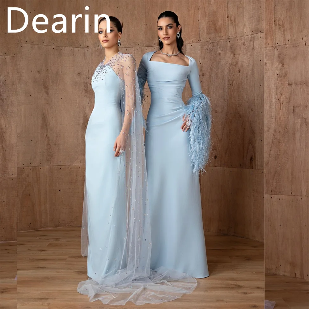 

Customized Women Evening Gown Formal Dearin Square Collar A-line Floor Length Skirts Vertically Bespoke Occasion Dresses Prom Dr