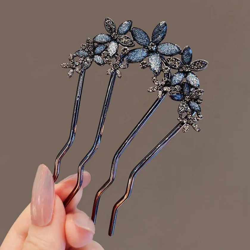 French Retro Bun Hair Accessories Elegant Pearl Flower Hair Combs Pins Women Daily U-shaped Hairpin Female Alloy Hair Clasp Gift