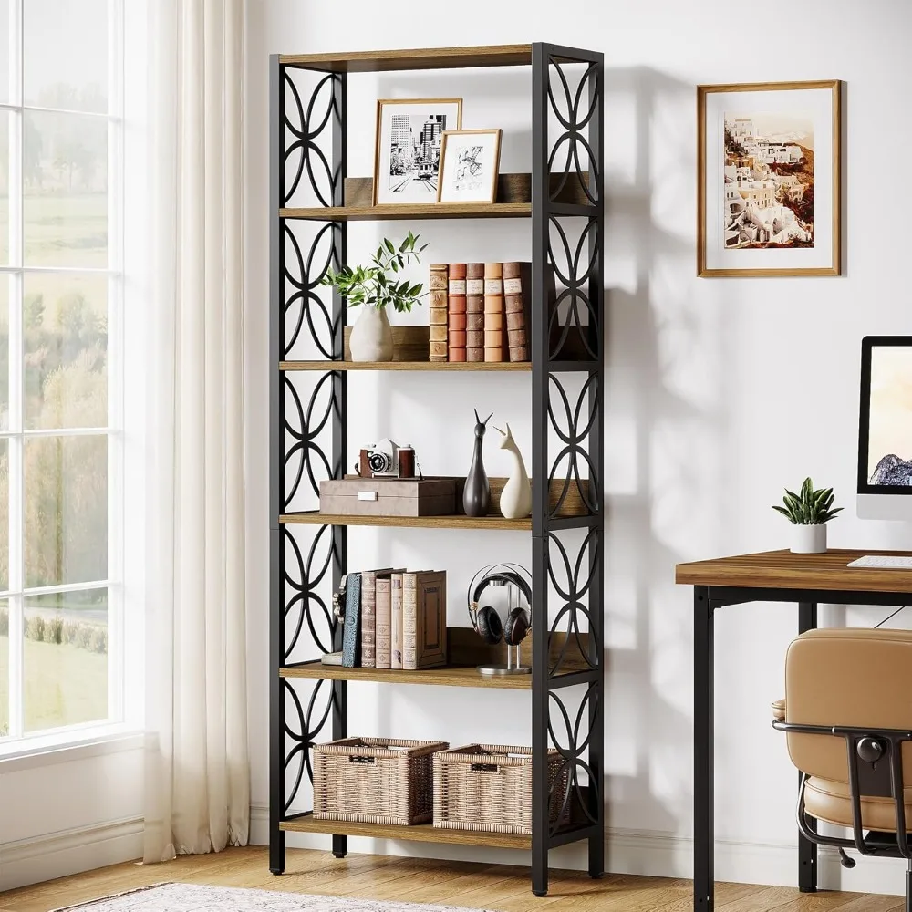 

6-Tier Tall Bookcase, 70.87" Industrial Bookshelf with Metal Frame, Display Shelf for Home Office, Bedroom Bookcase