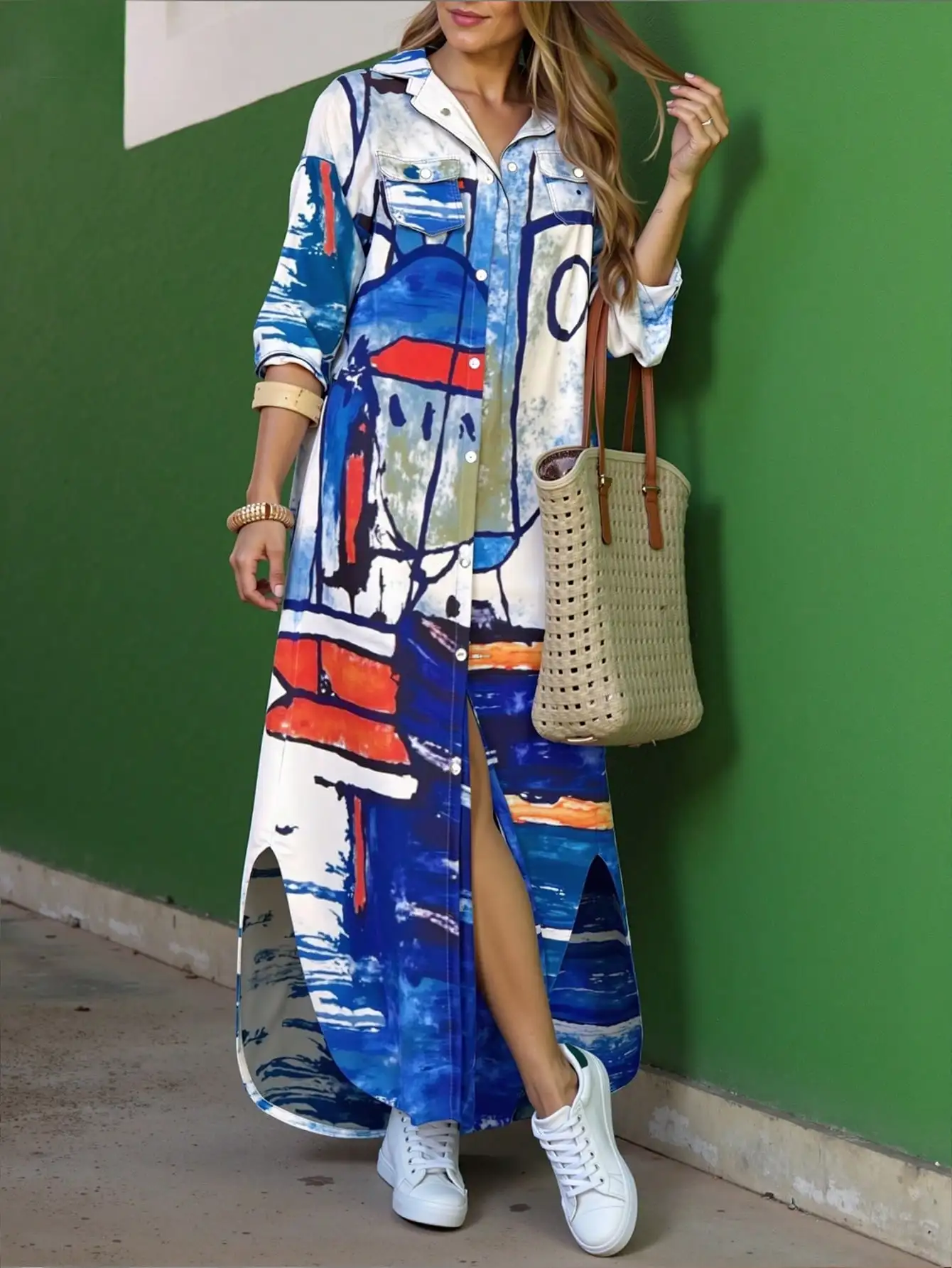 قميص نسائي غير رسمي فستان مطبوع عليه زهور موضة عتيقة فضفاضة نصف كم فساتين 2025 لربيع وصيف عطلة الشاطئ فستان بوهو طويل