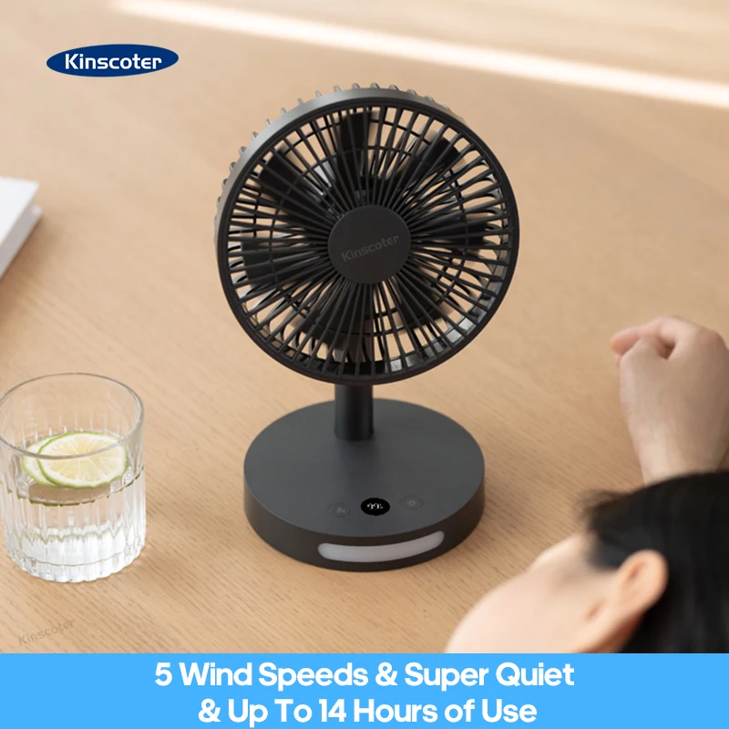 

KINSCOTER New Desktop Rechargeable Fan 5 Gear Speeds Angle Adjustable 3600mAh Silent High Wind Power USB Portable Electric Fan