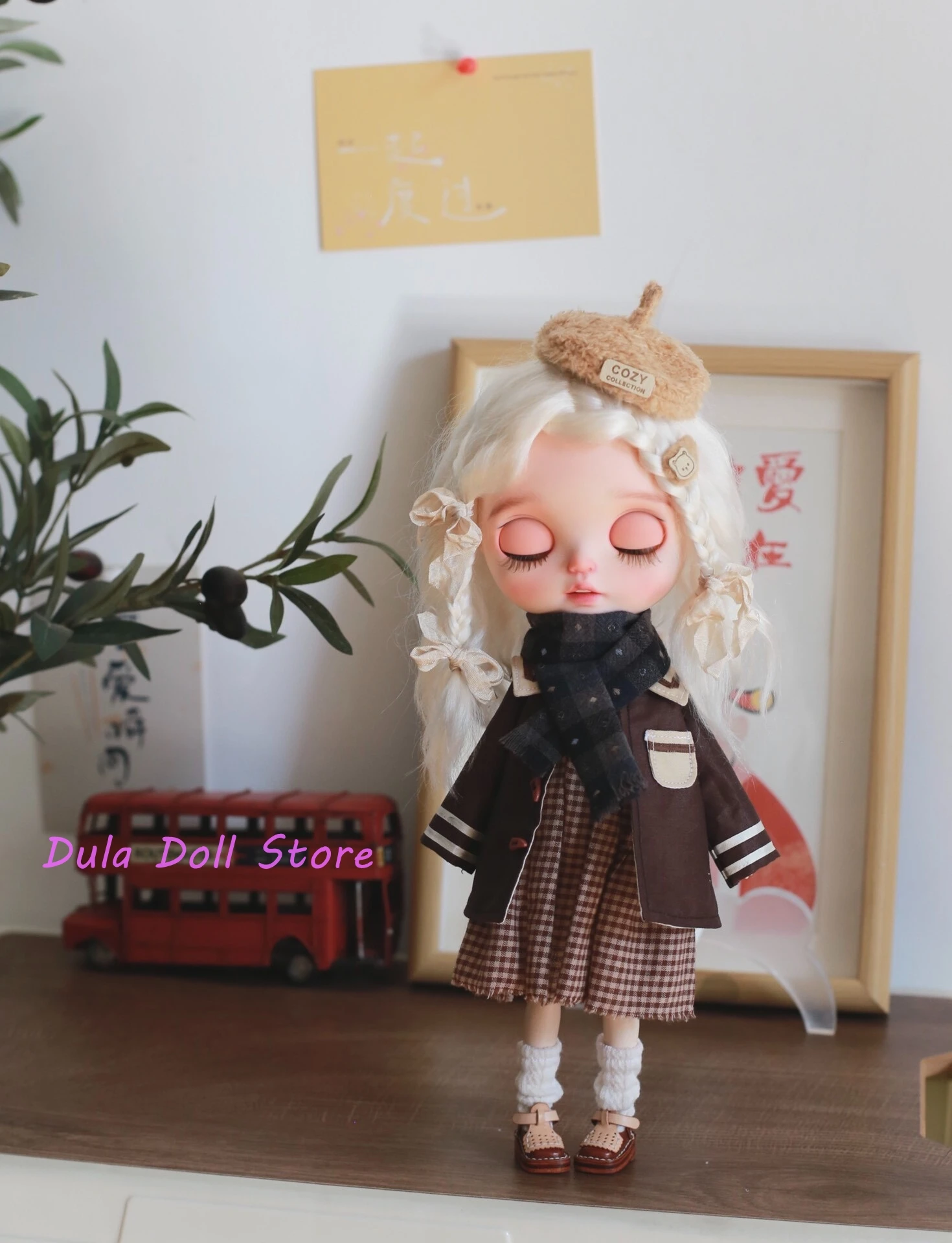 

Dula Doll Clothes Dress for Blythe Landoudou Landazz ob24 ob22 Azone Doll Jacket set, Maillard style