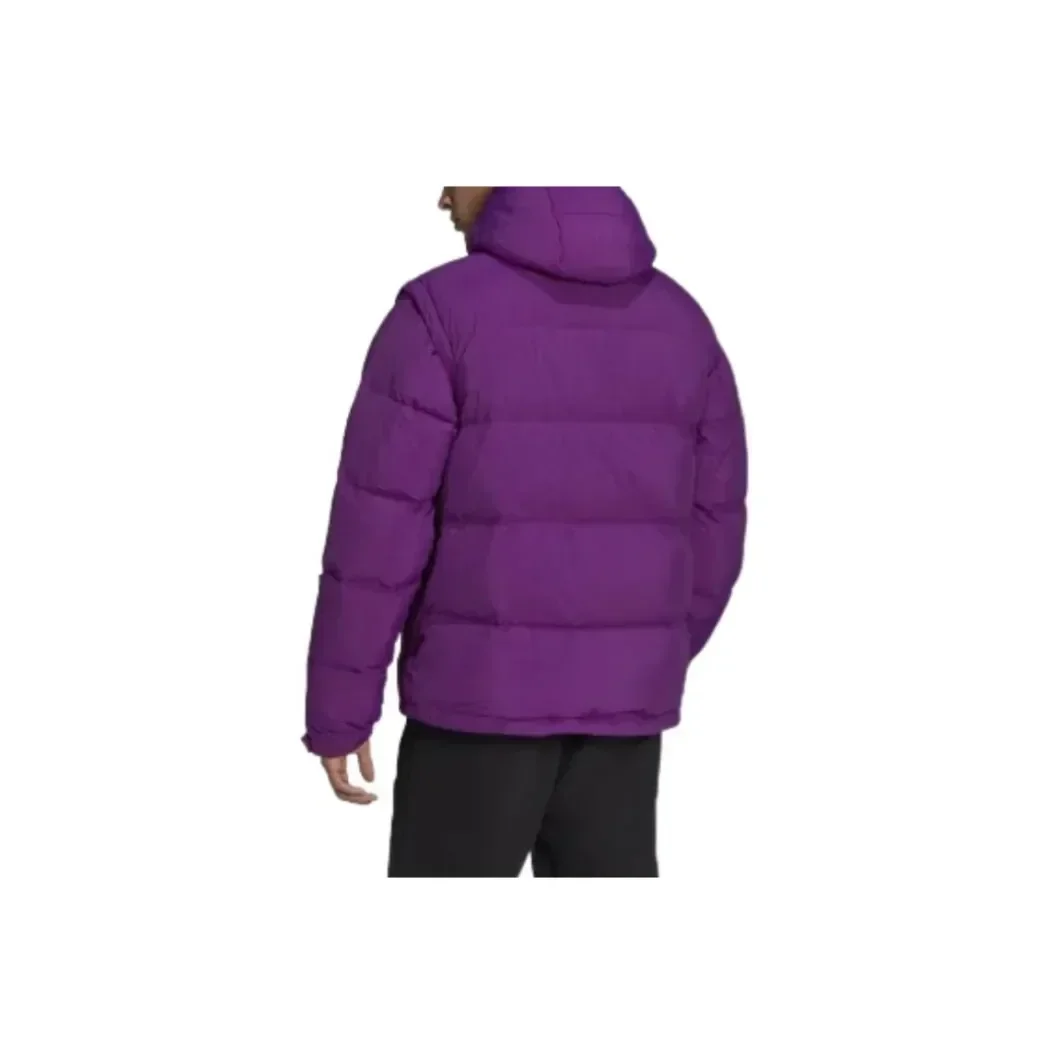 adidas originals men's Classic Cloverleaf logo embroidery pattern hooded zip warm removable down jacket purple