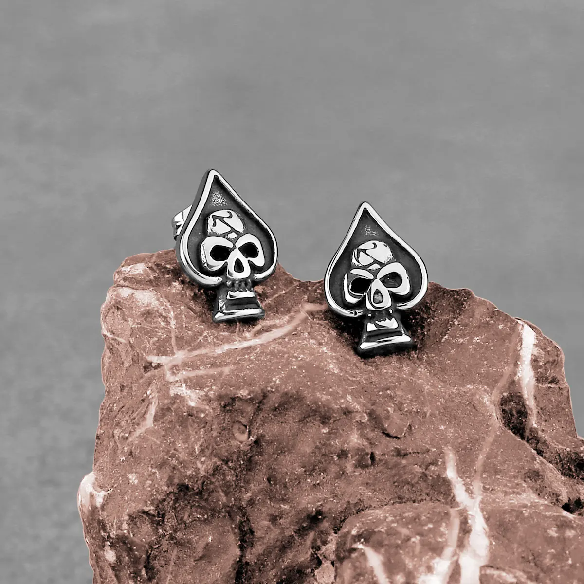 Men's Fashion Cards Spades Skull Stainless Steel Stud Earrings Retro Hip Hop Biker Women Accessories Vintage Male Jewelry Gift image 2