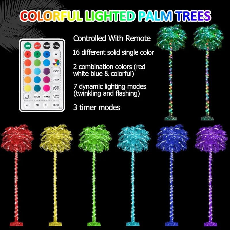 8FT 524 LED Lighted Palm Tree with Coconuts Color Changing Artificial Palm Tree Lights Remote Control Tropical Fake Palm Trees