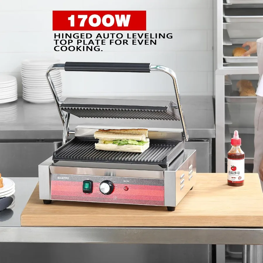 業務用電気パニーニプレスグリル、溝付きエナメルプレート付き、家庭用キッチンに最適、朝食サンドイッチの作りに最適