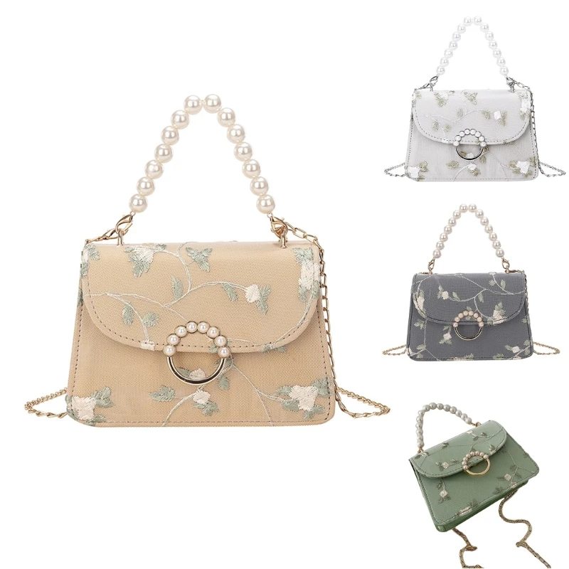 Ladies PU Shoulder Bag Lace Floral Embroidery Handbag Bags