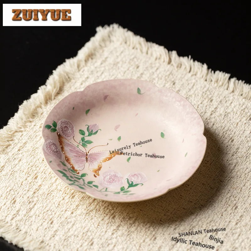 pot-de-rose-papillon-peint-a-la-main-support-de-roulement-plateaux-de-service-de-desserts-gaiwan-table-de-trempage-a-sec-plateau-a-the-sous-verres-ornements-de-cafes