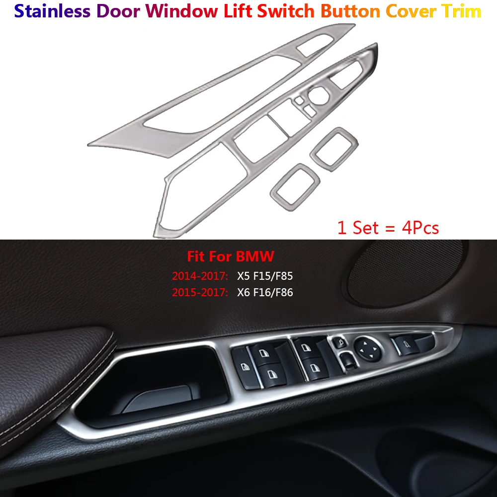 

4Pcs Stainless Steel Inner Door Window Lifter Switch Button Frame Cover Trims For BMW X5 F15 X6 F16 Car Interior Stickers Coche