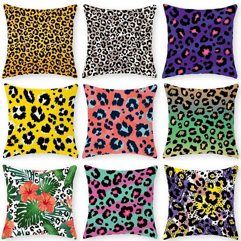Kissenbezug Heimdekoration Wohnzimmer Sofa Sitz Farbenfroher Leopardenmuster Polyester Kissen – Detail 1