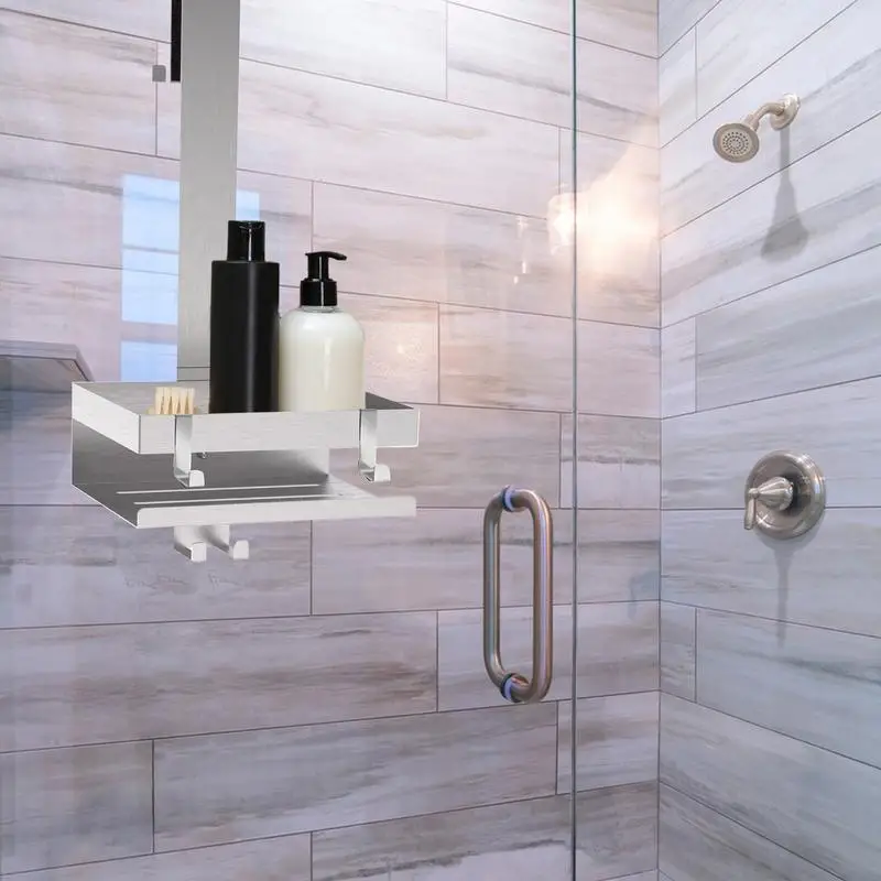 Shower Organizer Door Shelf Stainless Steel Glass Door Mount Shower Shelf Large Capacity Household Storage Rack No Punching for