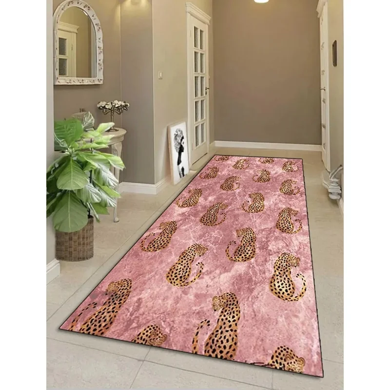 VIKAMA Pink Leopard Print Rug Modern Non-Slip Washable Animal Runner Mat for Hallway Home Floor