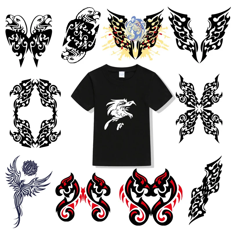 Fashional Cool Birds Phoenix Eagle  Iron On Transfers Patches Set Heat Thermal Transfer For Men T-shirt DIY Decorations