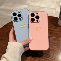 Personalised Name Case For iPhone 16 15 14 13 12 11 Pro Max 14 Plus Luxury Plating Leather Customized Initials Cover 15 Pro Max