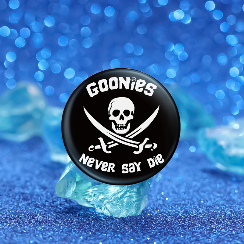 Goonies Never Say Die Soft Button Pin Punk Skull Movie Inspiration Brooch Lapel Badges Fashion Jewelry Gift Accessories