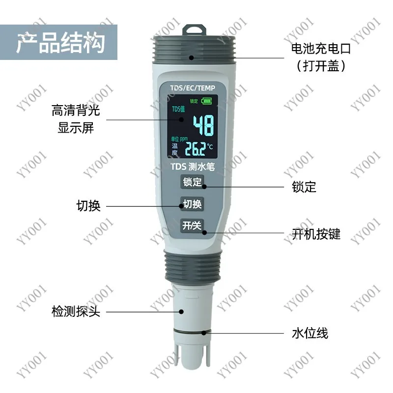 Home TDS Water Tester Pen Rechargeable Digital Water Hardness Monitor for Drinking Water Purifier view 3