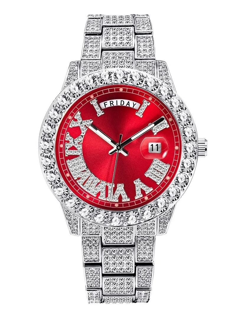 

2025 New Large Dial Gypsy Watch Men's and Women's Roman Week Quartz Watch Luxury Diamond-encrusted Hip-Hop Watch