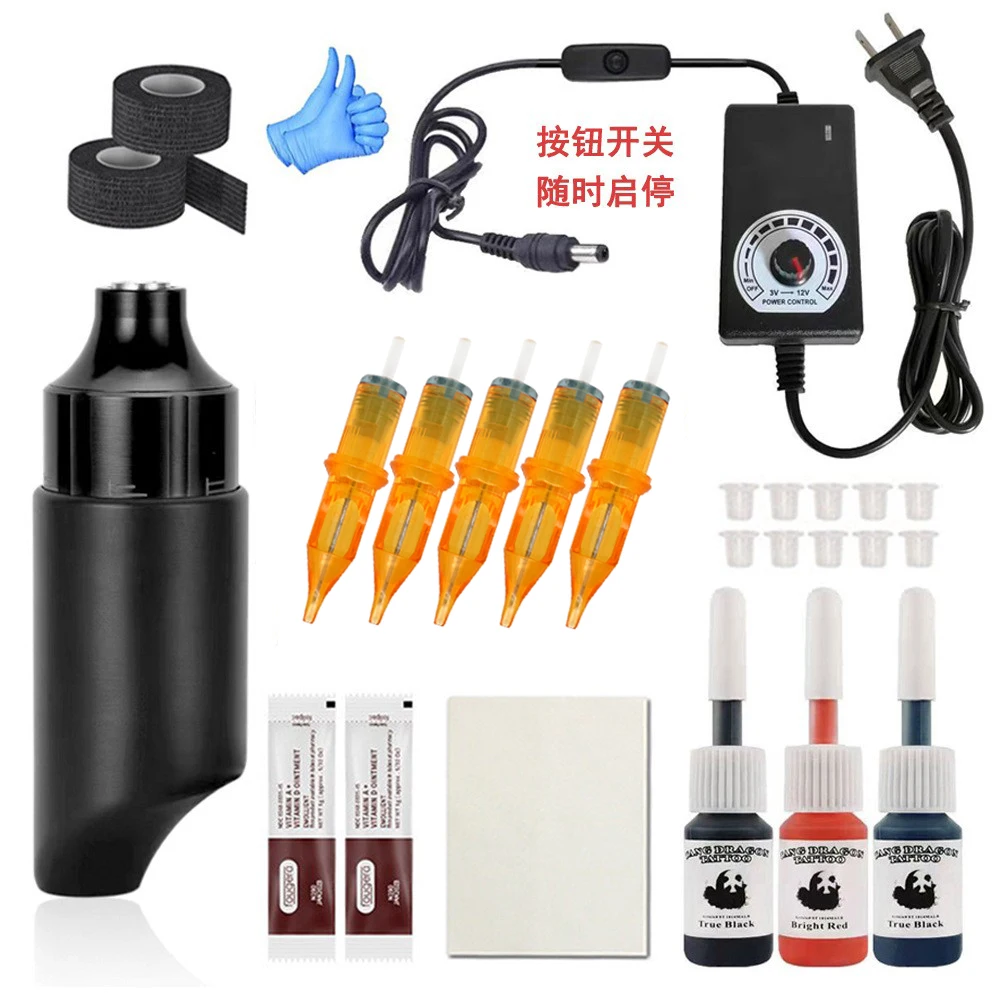 DC Interface Motor Tattoo Machine Set with Tri Color Tattoo Ink Black Short Tattoo Pen Lightweight and Comfortable