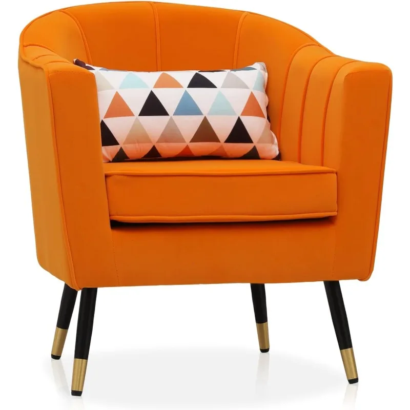 Accent Reading Chair - Single Sofa with Gold Metal Legs, Wide Armrest, Durable Upholstery - Warm Orange