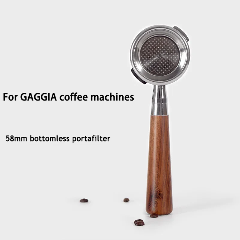 58mm Bottomless Portafilter Solid Wood Handle Filter Holder Universal Classic Espresso Coffee Machine Barista Tools