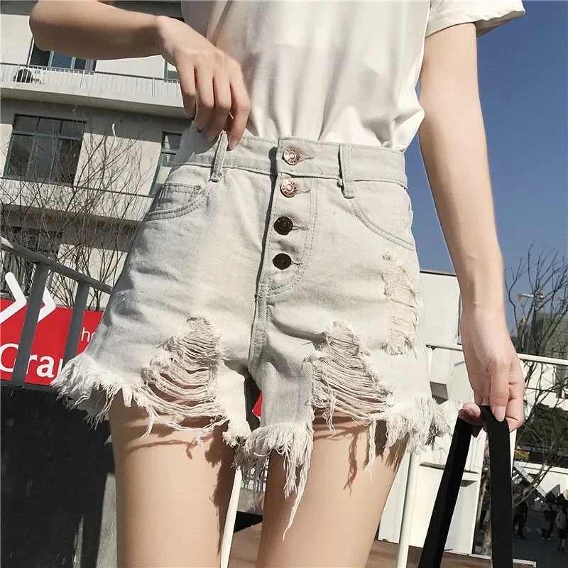 

Casual Short Jean Pants Woman Ripped High Waist Denim Shorts for Women Stretchy Harajuku Fashion XL Kpop Outfits Hot Trend 2024