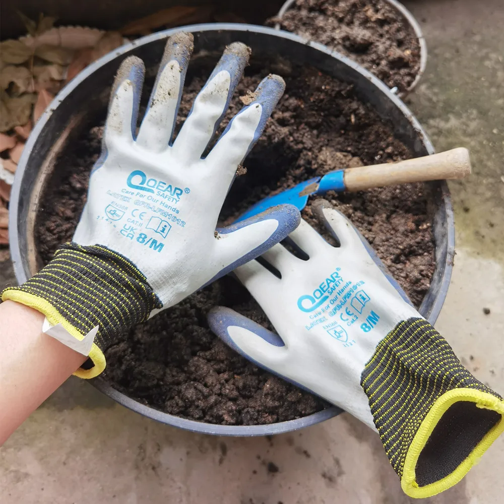 QearSafety Garden Work Gloves Fully latex Coated,Fully Dirty/Mud/Water Proof, Palm Sandy Latex For Anti-slip, Thorn Resistance