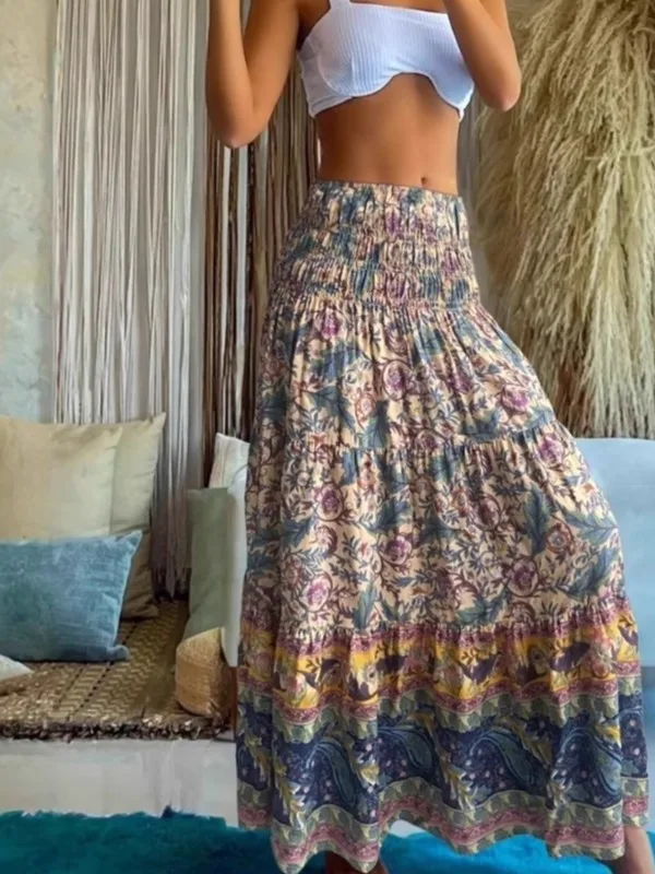 

Retro Printed Casual Elastic Waist Skirt Women's Skirt Loose Fit Summer Faion Ladies' Clothing Casual Scene