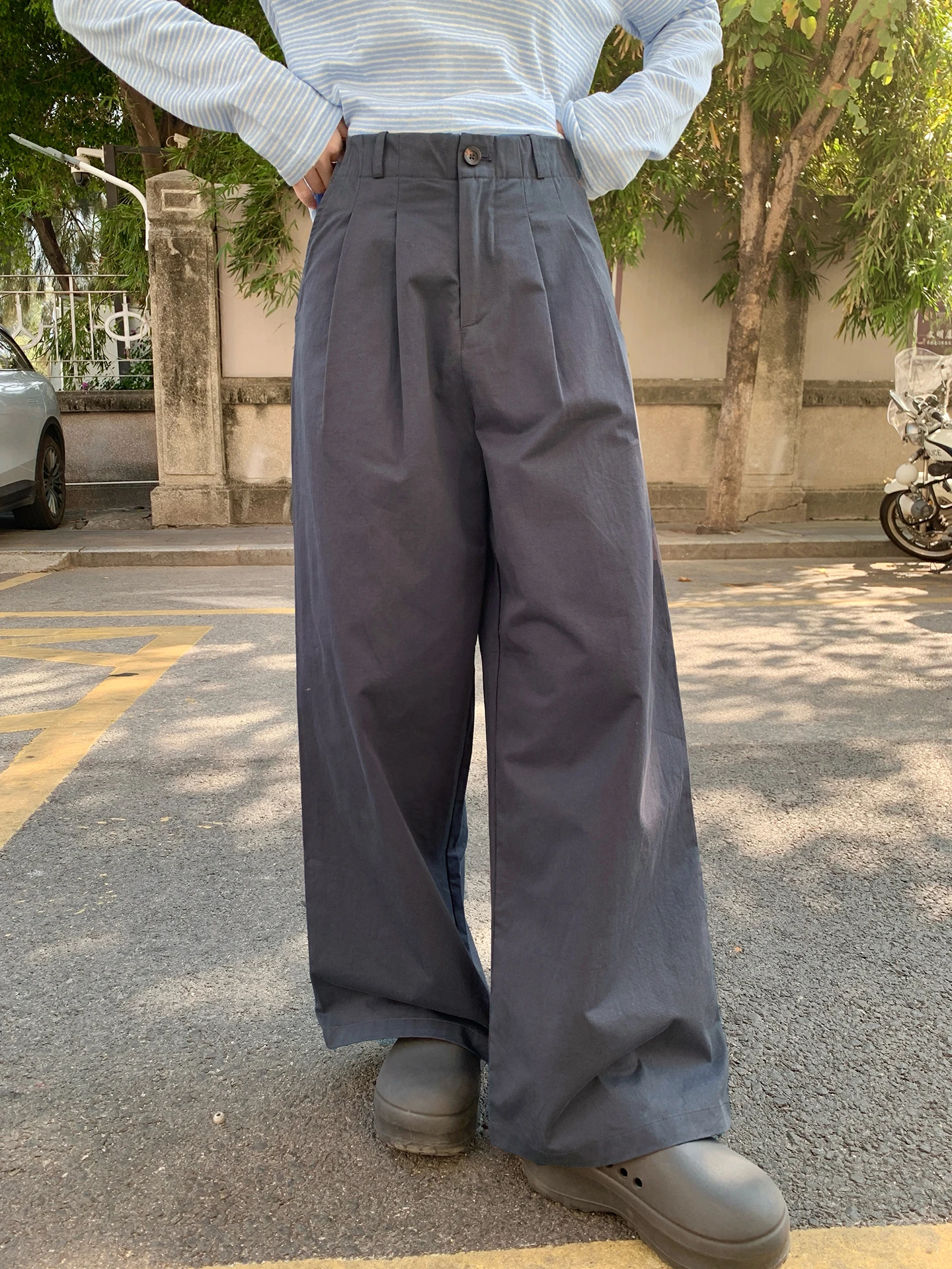 

High Waist Wide Leg Casual Pants Women's Loose Fit Comfortable Cotton High Waist Slimming Trousers Straight Cut Loose Style