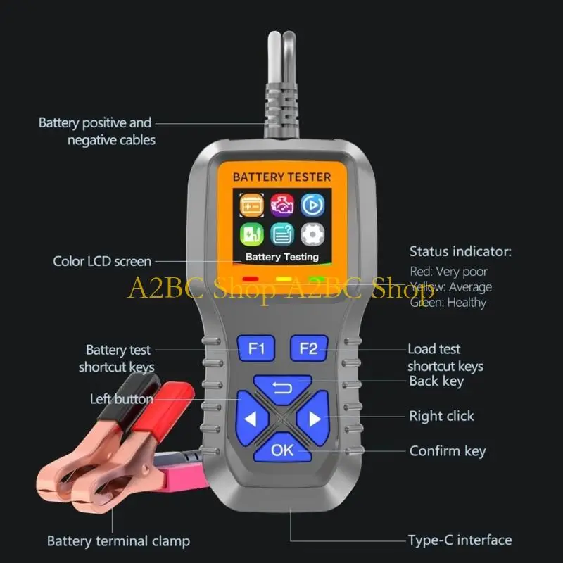 A2BC Advanced Vehicle Battery Load Tester Universal For Car Trucks Motorcycles With LCD Display And Multilingual Support