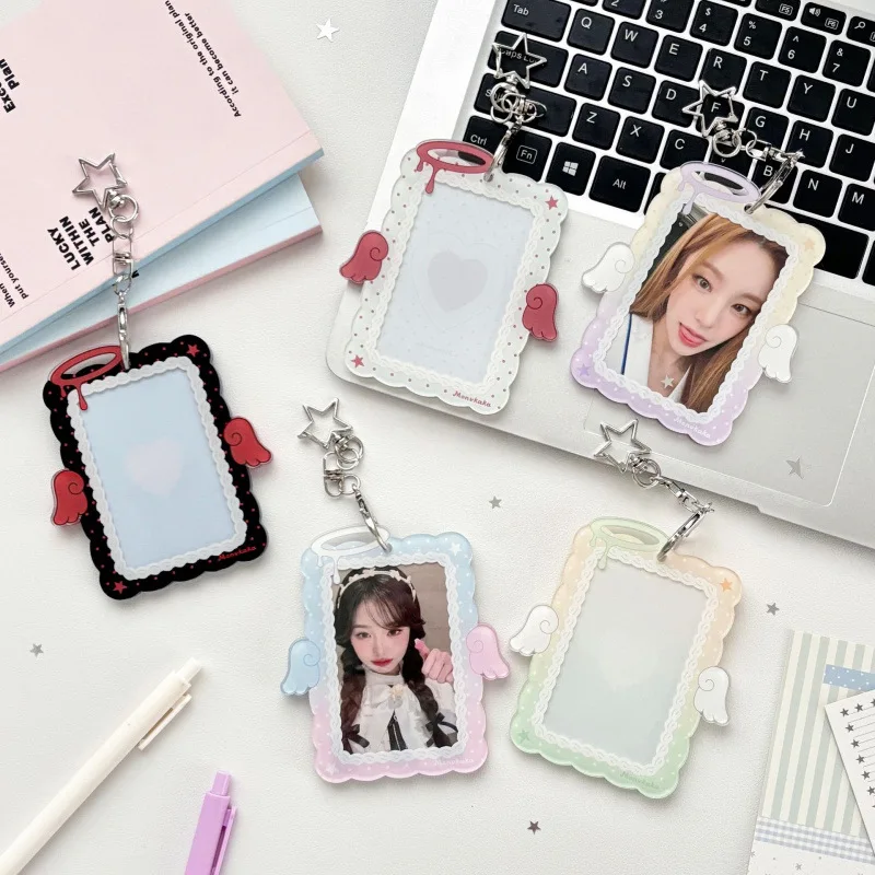 Cartoon Angel Wings Acrylic Hard Kpop Photocard Holder Idol Fashion Card Case Sleeve Sweet Photo Protector for Small Cards