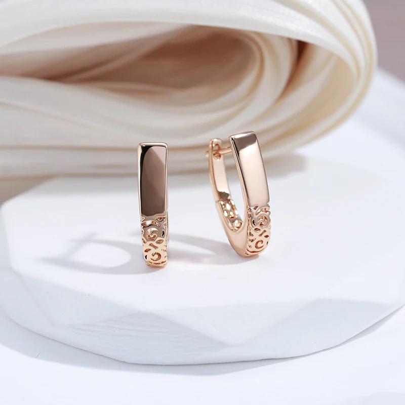 SYOUJYO New Fashion 585 Rose Gold Color Hoop Earrings For Women Vintage Glossy Bride Wedding Fine Jewelry Luxury English Earring