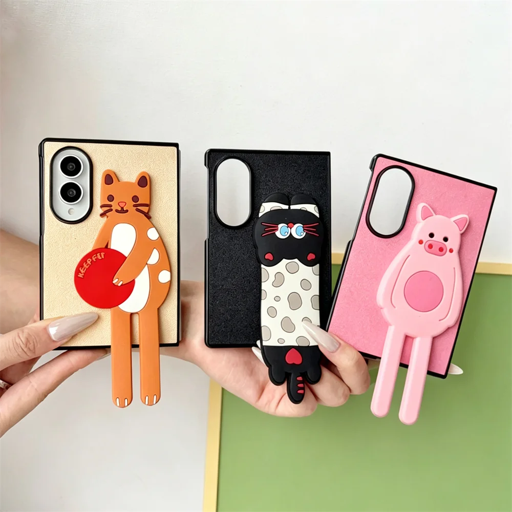 Funny Cute Cartoon Character Animal Kickstand Phone Case for Samsung Galaxy Z Fold 8 Ultra -3 Novelty Full Wrap Protective Cover