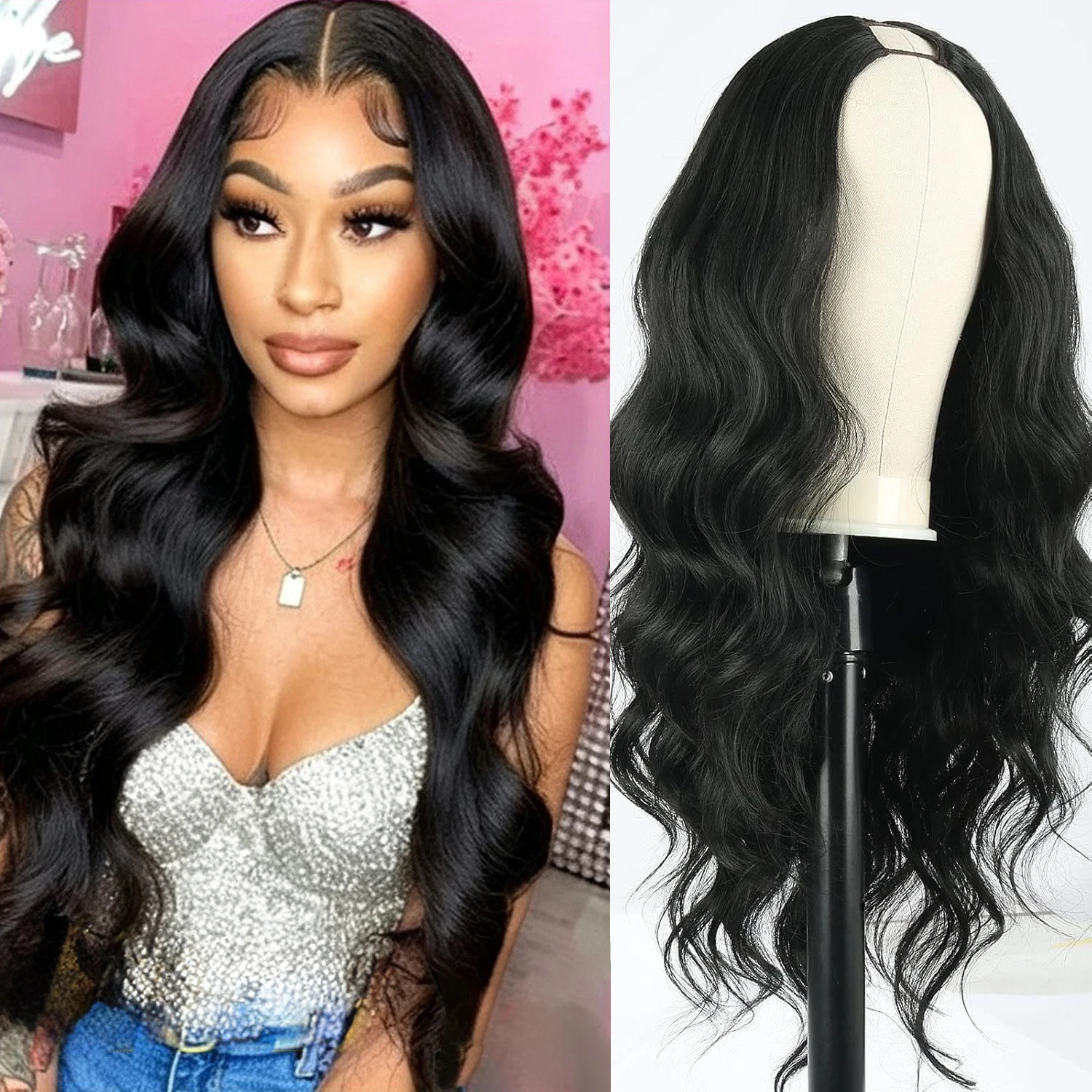 24inch-long-wavy-wigs-no-leave-out-thin-part-wig-black-synthetic-hair-v-part-body-loose-wave-full-machine-made-wigs-for-women