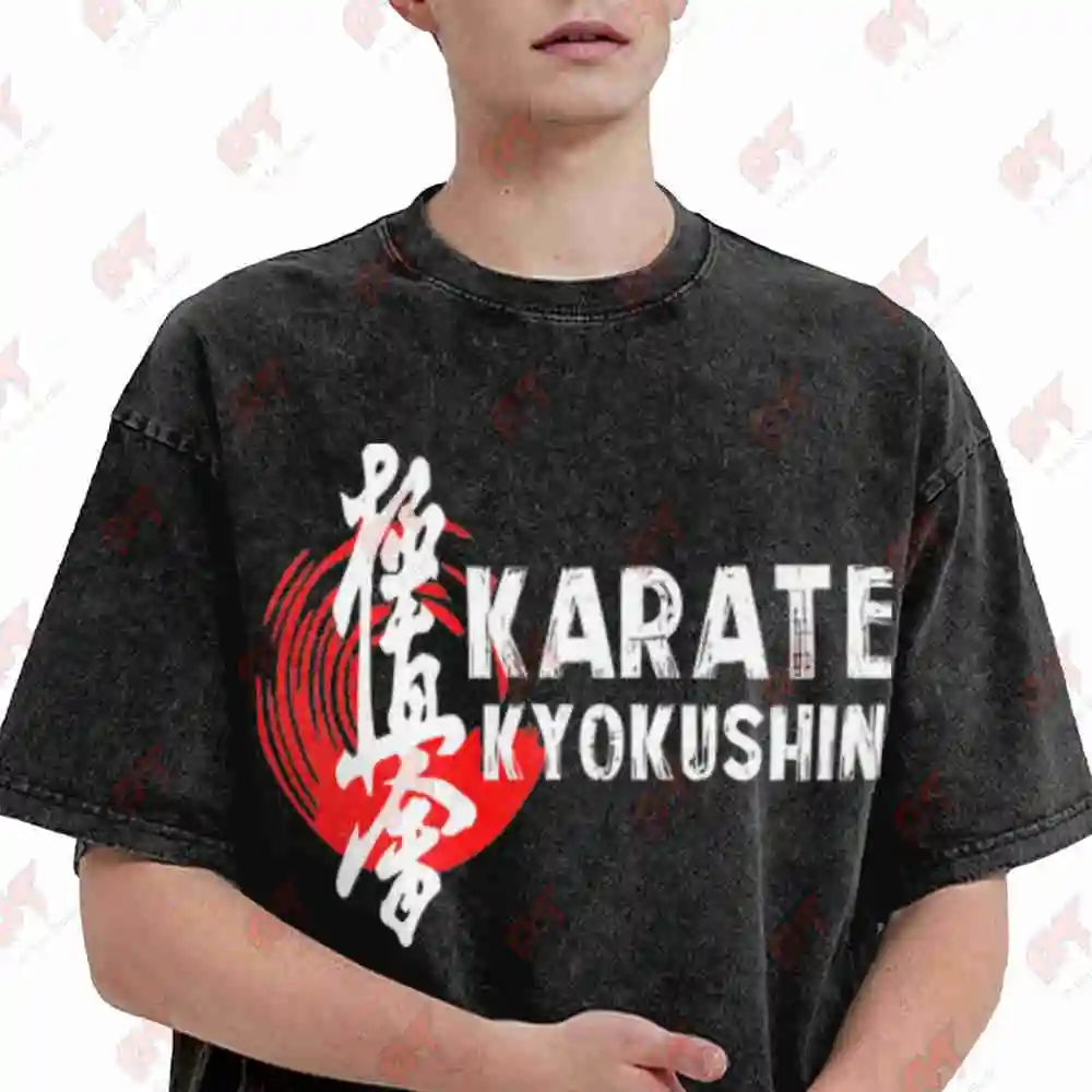 Kyokushin Karate Instructor Fighter Back Print Vintage Washed Tee Pure Cotton T-Shirt