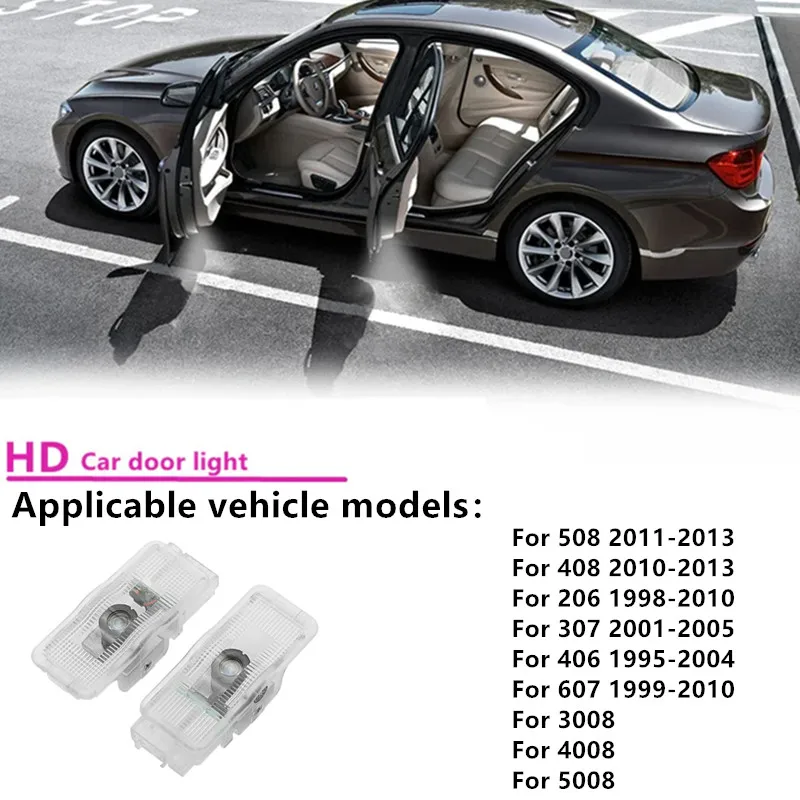 Projetor de Luz de Boas-Vindas LED para Porta de Carro com Logo a Laser para Peugeot 206 207 307 308 508 408 406 607 806 4008 5008 RCZ 3008 Acessórios