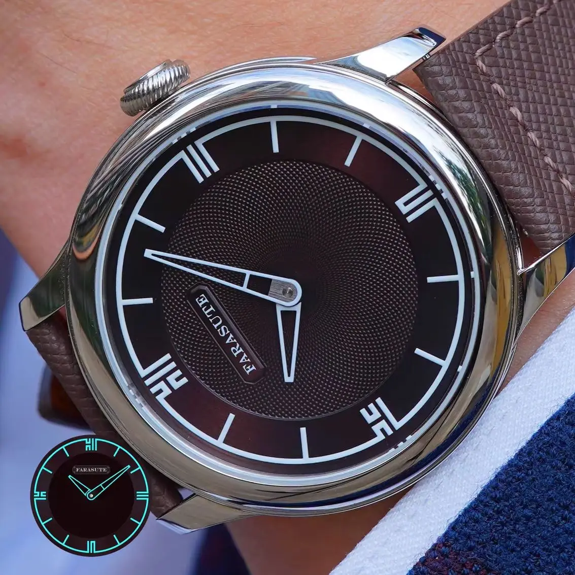 FARASUTE Men Mechanical Watch 40mm Manual Winding Wristwatch Luminous Sapphire Mirror Power Reserve Display 80 Hours Peacock Mov