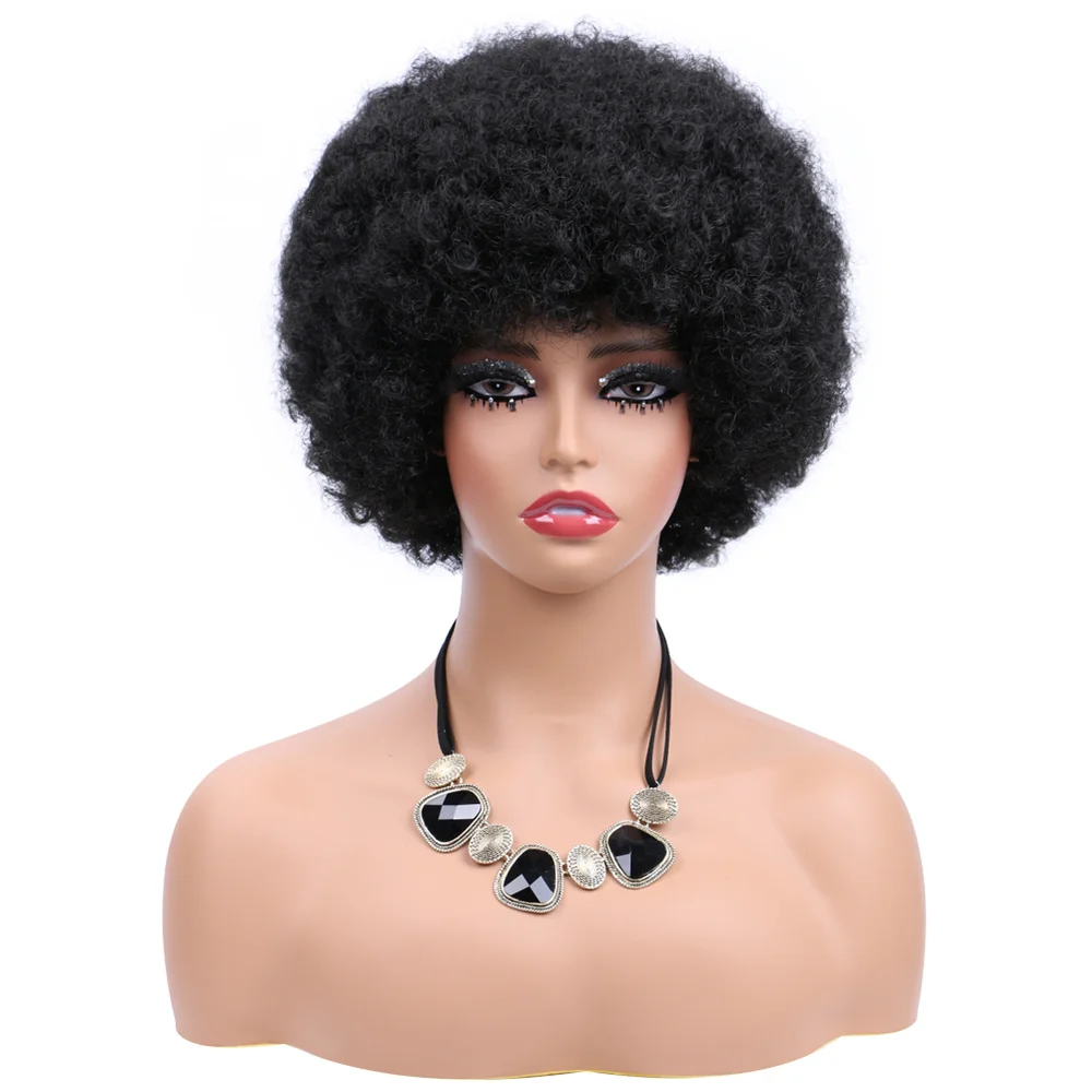 Synthetic Short Afro Wigs for Black Women Fluffy Heat Resistant Black Blonde Multi Colors Kinky Curly Hair Wigs Daily Use Party