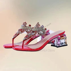 Pantoufles tongs colorées en cristal pour femmes, chaussures à enfiler, gros talons hauts, mode roman, banquet, décor, 2023