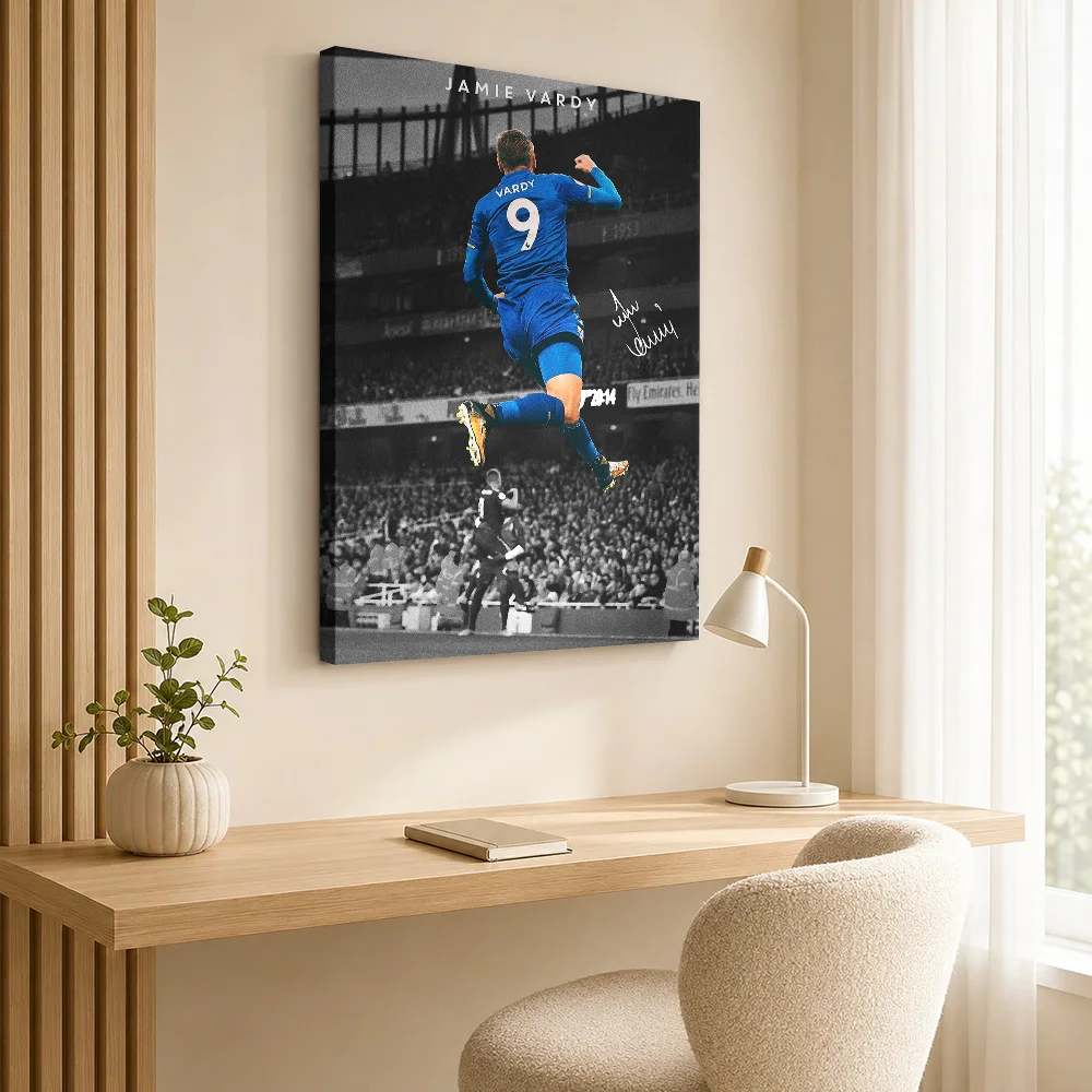 Jamie Vardy Soccer Tribute Framed Canvas Print Poster Modern Style Wall Decor With Customized Photo For Home Gym Ideal Fan Gift