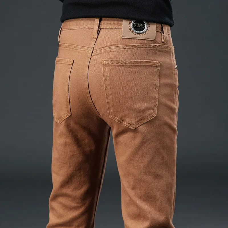 

Осень 2021, новая мужская одежда, трендовые легкие роскошные джинсы, мужские эластичные повседневные брюки с небольшой ногой